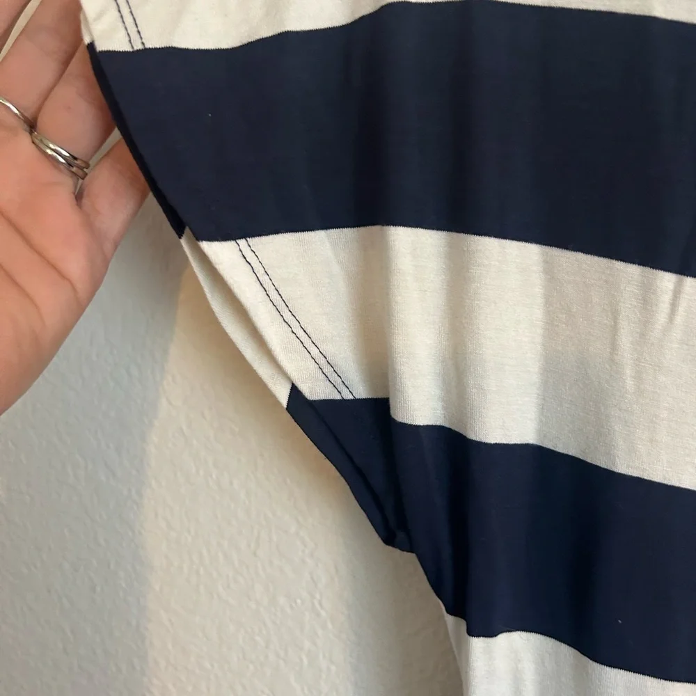 Three Dots South Hampton Striped Dress Small Navy Blue And White Striped